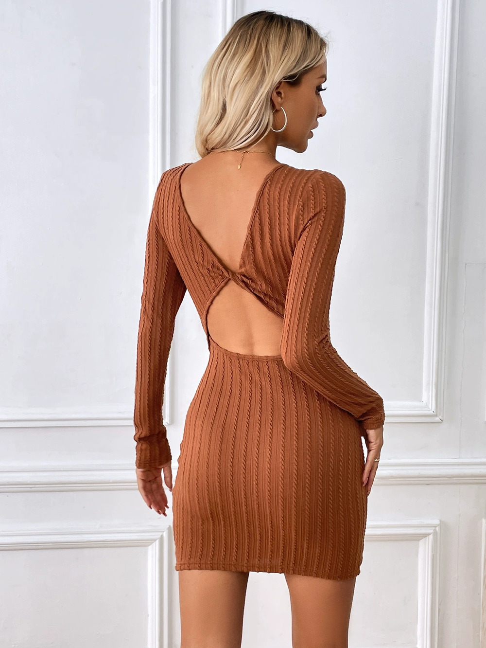 ZARA Slim Fit Sexy Backless Bodycon Dress with Textured Knit Fall Winter